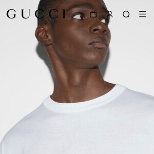 Gucci T Shirt Mens XL White SS Center Chest Embroidery 2025 Cotton Jersey Italy